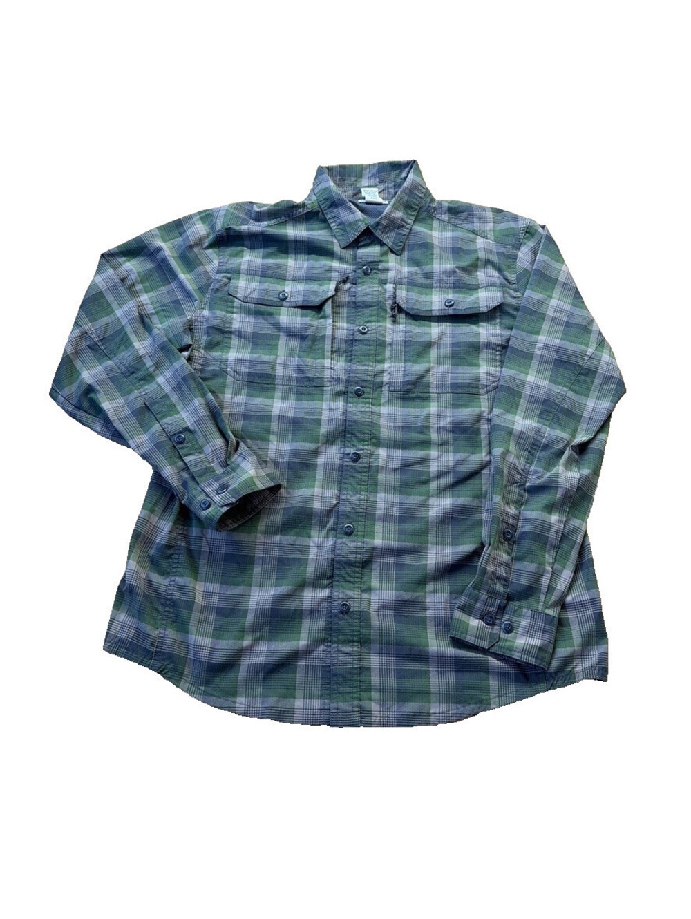 LL Bean Lightweight Net Lined Fishing Shirt Plaid Green XL